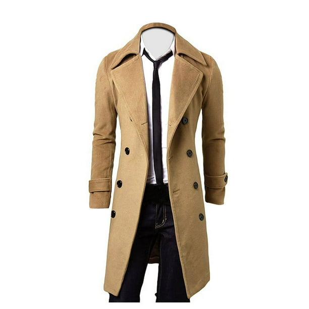 XFLWAM Mens Trench Coat Slim Fit Double Breasted Long Jacket