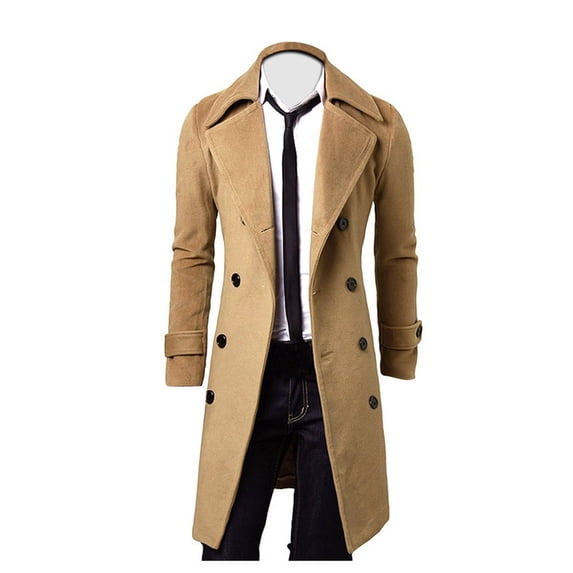 XFLWAM Mens Trench Coat Slim Fit Double Breasted Long Jacket Notched Lapel Fall Winter Windproof Coat Overcoat Khaki M