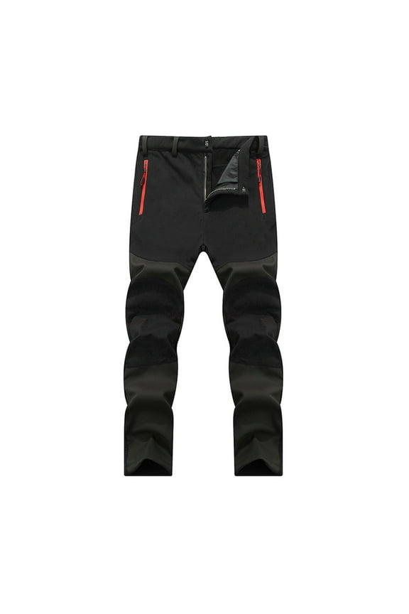 Mens Waterproof Hiking Pants Outdoor Snow Ski Fishing Fleece Lined Insulated Soft Shell Winter Windproof Cargo Pants Army Green L