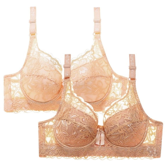 XFLWAM Minimizer Bra for Women Plus Size Bra with Underwire Woman's Full Coverage Lace Bra Unlined Non Padded Bra 2 Packs