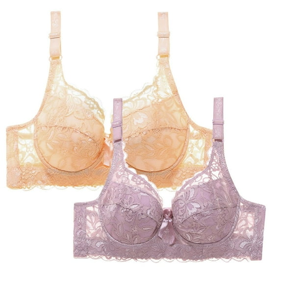 XFLWAM Minimizer Bra for Women Plus Size Bra with Underwire Woman's Full Coverage Lace Bra Unlined Non Padded Bra 2 Packs