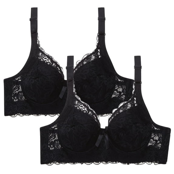 XFLWAM Minimizer Bra for Women Plus Size Bra with Underwire Woman's Full Coverage Lace Bra Unlined Non Padded Bra 2 Packs