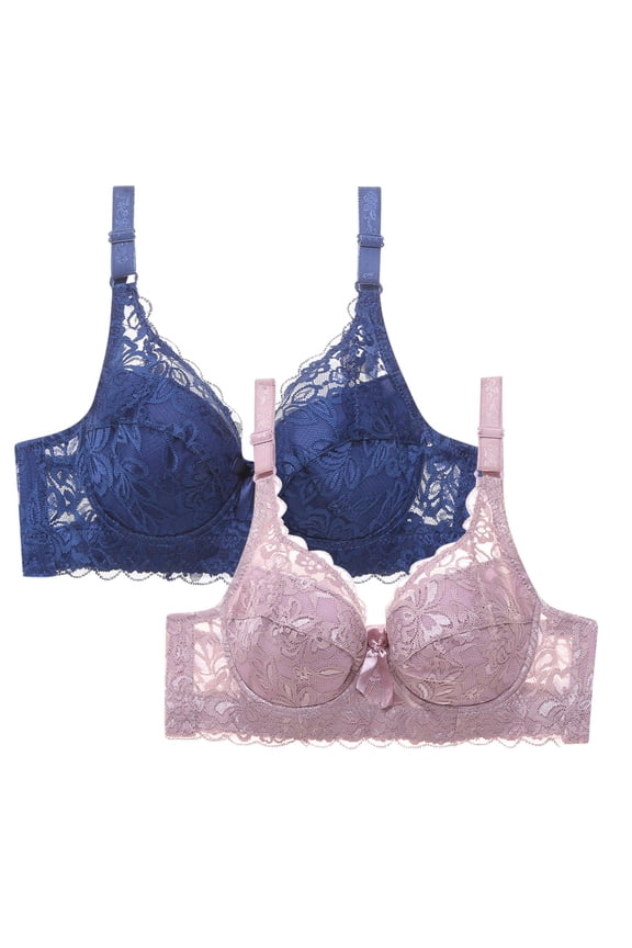 Minimizer Bra for Women Plus Size Bra with Underwire Woman's Full Coverage Lace Bra Unlined Non Padded Bra 2 Packs