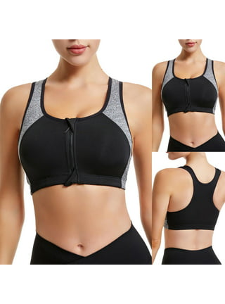 Zipper in Front Sports Bra for Women, Criss-Cross Back Padded Strappy  Sports Bras Back Support Workout Top