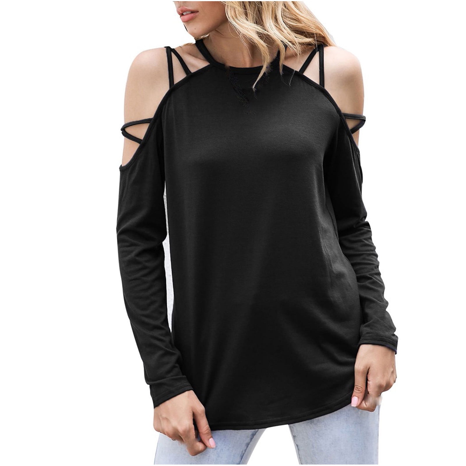Cold shoulder black shirt cheap