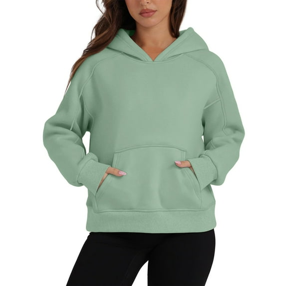 XFLWAM Oversize Hoodies Women Fleece Crewneck Sweatshirt Casual Long Sleeve Pullover Loose Solid Color Tops Army Green XXL
