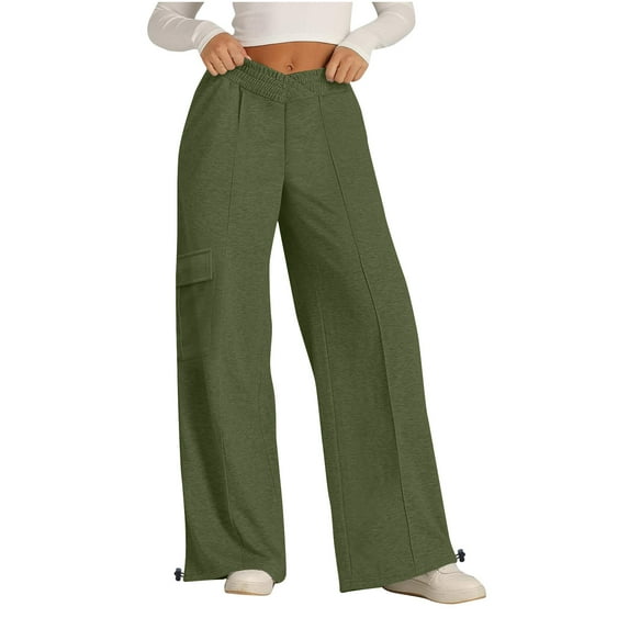 XFLWAM Oversized Cargo Sweatpants for Women V Crossover Waisted Wide Leg Lounge Pants Casual Loose Comfy Athletic Lounge Trousers with Pockets Army Green L