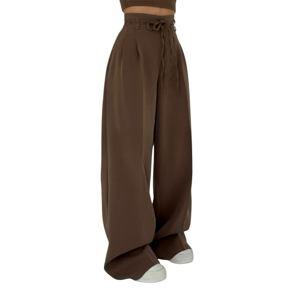 XFLWAM Oversized Wide Leg Pants for Women Baggy Y2K High Waisted Palazzo Pants Casual Loose Lightweight Work Trousers with Pockets Brown XL