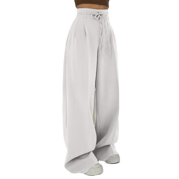 XFLWAM Oversized Wide Leg Pants for Women Baggy Y2K High Waisted Palazzo Pants Casual Loose Lightweight Work Trousers with Pockets White S