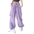 thumbnail image 1 of XFLWAM Parachute Pants for Woman Baggy Cargo Pants Drawstring Elastic High Waist Trousers with Pockets Y2K Streetwear with Pockets, 1 of 4