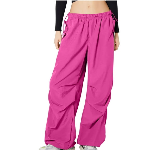XFLWAM Parachute Pants for Women Y2k Cargo Pants Women Baggy Drawstring High Rise Straight Leg Baggy Pants Jogger Sweatpants