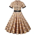 thumbnail image 1 of XFLWAM Plaid Cocktail Party Dress for Women's Lapel V Neck Button Down 50s 60s Vintage Dress 1950s Retro Hepburn A-Line Swing Tea Dresses Yellow XXL, 1 of 4