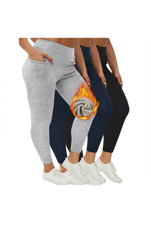Plus Size Fleece Lined Leggings with Pockets for Women High Waisted Tummy Control Winter Thermal Warm Leggings