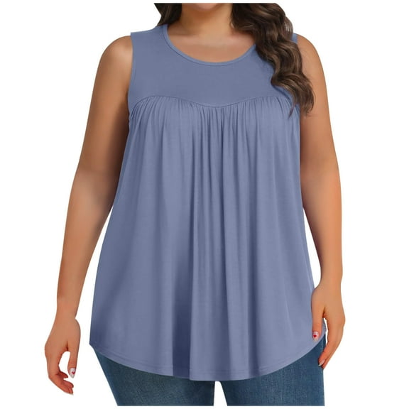 XFLWAM Plus Size Tank Tops for Women Sleeveless Crew Neck Pleated T Shirt Summer Casual Loose Tunic Blouses