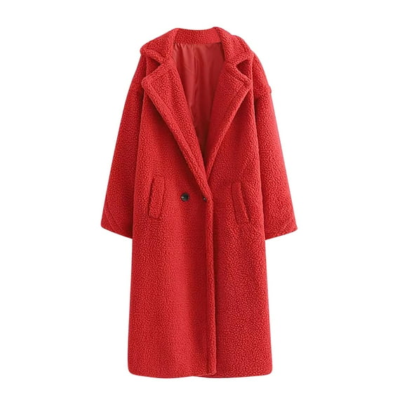 XFLWAM Plush Long Winter Coats for Women Casual Sherpa Jacket Solid Color Fleece Faux Fur Warm Outerwear