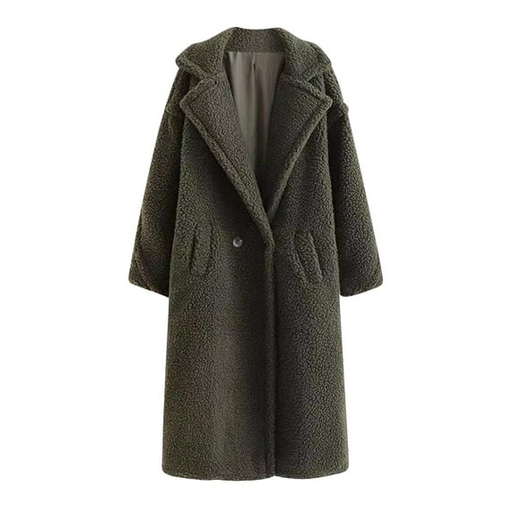 XFLWAM Plush Long Winter Coats for Women Casual Sherpa Jacket Solid Color Fleece Faux Fur Warm Outerwear