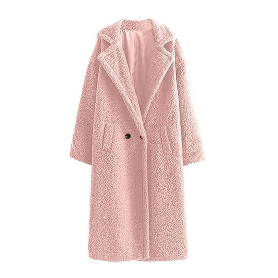 XFLWAM Plush Long Winter Coats for Women Casual Sherpa Jacket Solid Color Fleece Faux Fur Warm Outerwear