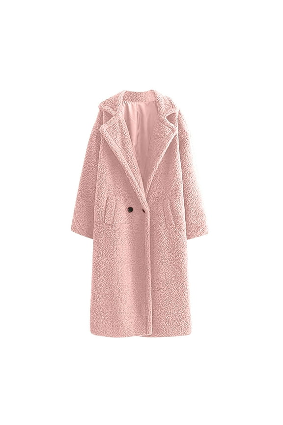Plush Long Winter Coats for Women Casual Sherpa Jacket Solid Color Fleece Faux Fur Warm Outerwear
