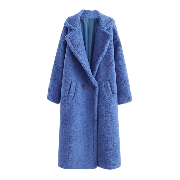 XFLWAM Plush Long Winter Coats for Women Casual Sherpa Jacket Solid Color Fleece Faux Fur Warm Outerwear