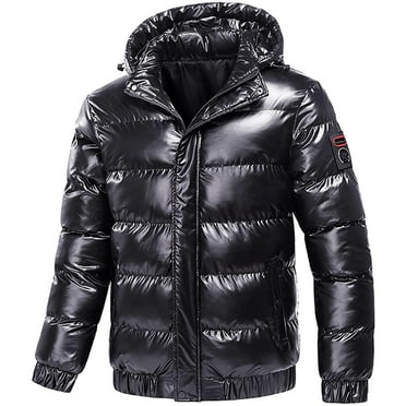 XFLWAM Puffer Jacket Men Big and Tall Lightweight Down Jackets Reflective Windproof Winter Puffer Coats Shiny Quilted Jacket Black 4XL