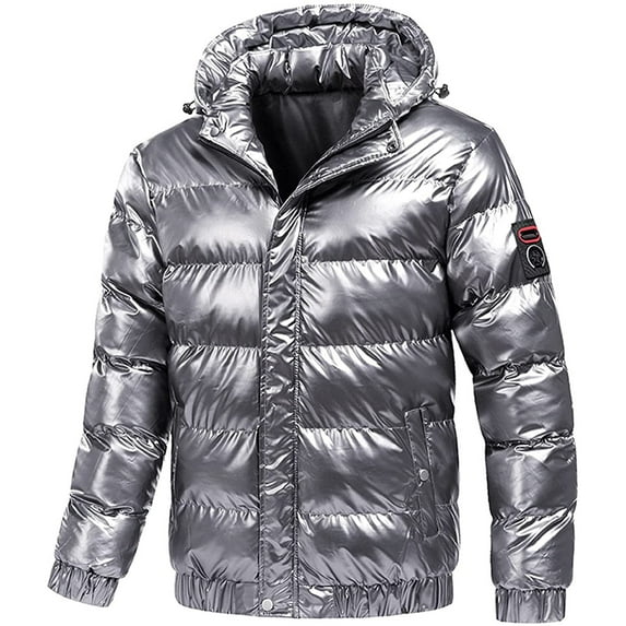 XFLWAM Puffer Jacket Men Big and Tall Lightweight Down Jackets Reflective Windproof Winter Puffer Coats Shiny Quilted Jacket Gray XXL