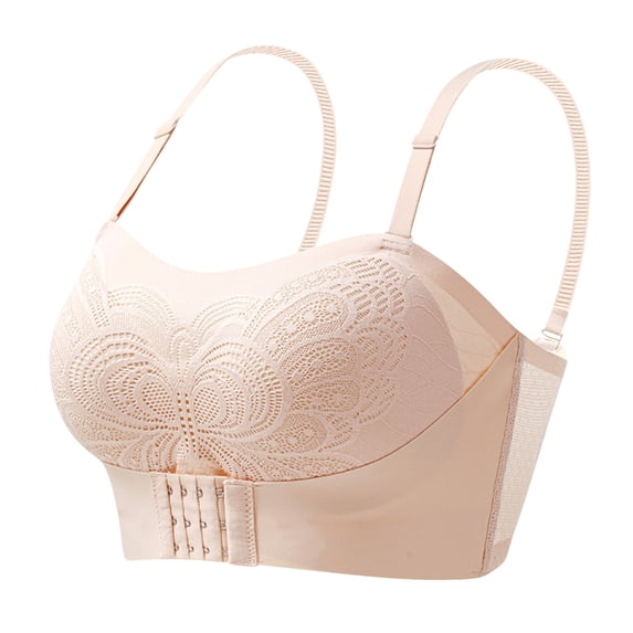 XFLWAM Pushup Bras for Women Front Buckle Lift Bra Plus Size Wireless Non Slip Invisible Underwear Bra Detachable Strap Bralette