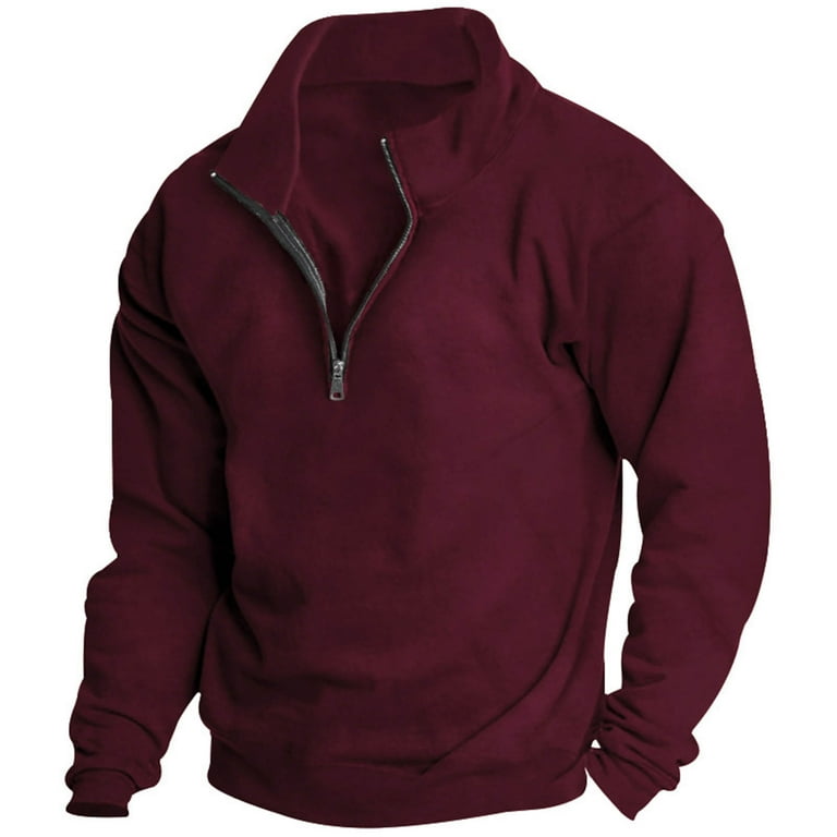 XFLWAM Quarter Zip Pullover Men Vintage Sherpa Fleece Collar Sweater Fall Casual Solid Sweatshirt with Patched Elbow