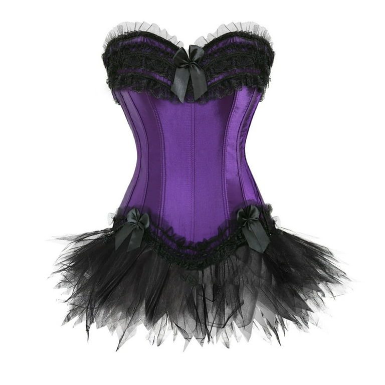 XFLWAM Renaissance Vintage Dress for Women Medieval Corset Bustier Skirt  Gothic Overbust Bustiers Costumes Z-Purple S 