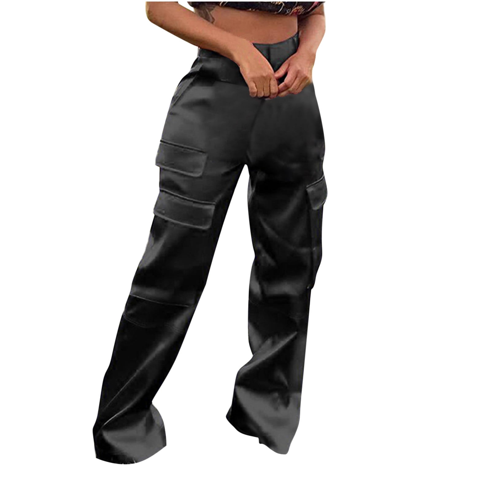 Satin Cargo Pants - Black - Ladies