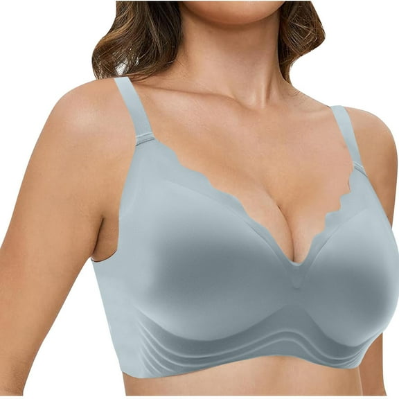 XFLWAM Scalloped Bras for Women Sexy Push Up Wireless Bralettes V Neck Seamless Bra Breathable Everyday Bra