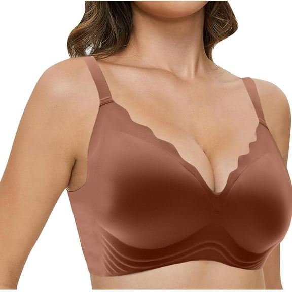 XFLWAM Scalloped Bras for Women Sexy Push Up Wireless Bralettes V Neck Seamless Bra Breathable Everyday Bra