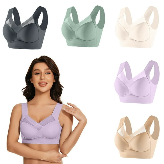 XFLWAM Seamless Push Up Bras for Older Women Wireless Posture Correcting Bra with Support Bra for Seniors Full Coverage Everyday Bra