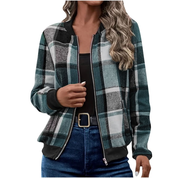 XFLWAM Shackets for Women Casual Zip Up Flannel Plaid Jackets Long Sleeve Baggy Outwear Coat Fall Clothes with Pocket Army Green XXL
