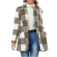 thumbnail image 1 of XFLWAM Sherpa Fleece Shacket Women Long Sleeve Button Down Plaid Flannel Jacket with Pockets Notched Lapel Warm Winter Coat Outerwear Khaki XXL, 1 of 9