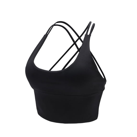 XFLWAM Sports Bra for Women Summer Criss Cross Back Medium Support Solid Color Tank Tops Strappy Workout Yoga Corp Cami Bra