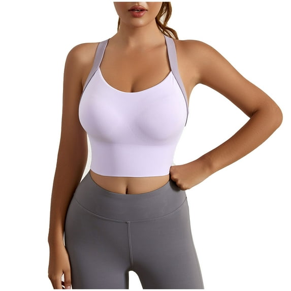XFLWAM Sports Bras for Women High Impact Sports Bras for Women Criss-Cross Back Longline Sports Bra Strappy Padded Sports Bra Purple M