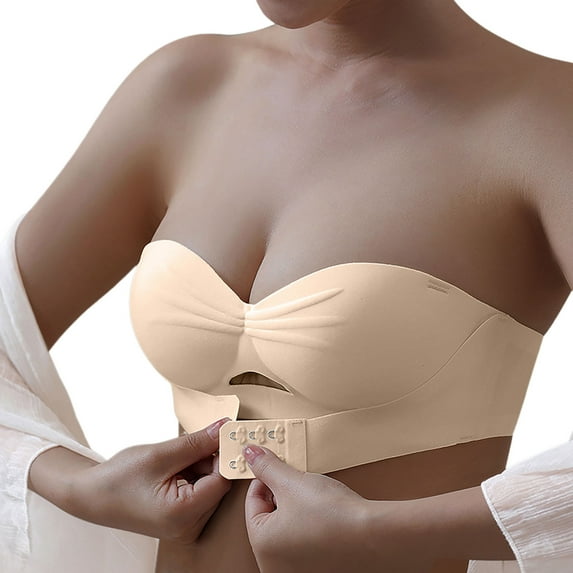 XFLWAM Strapless Bra for Women Front Buckle Lift Push Up Full Support Bra Adjustable Bandeau Bra with Detachable Straps