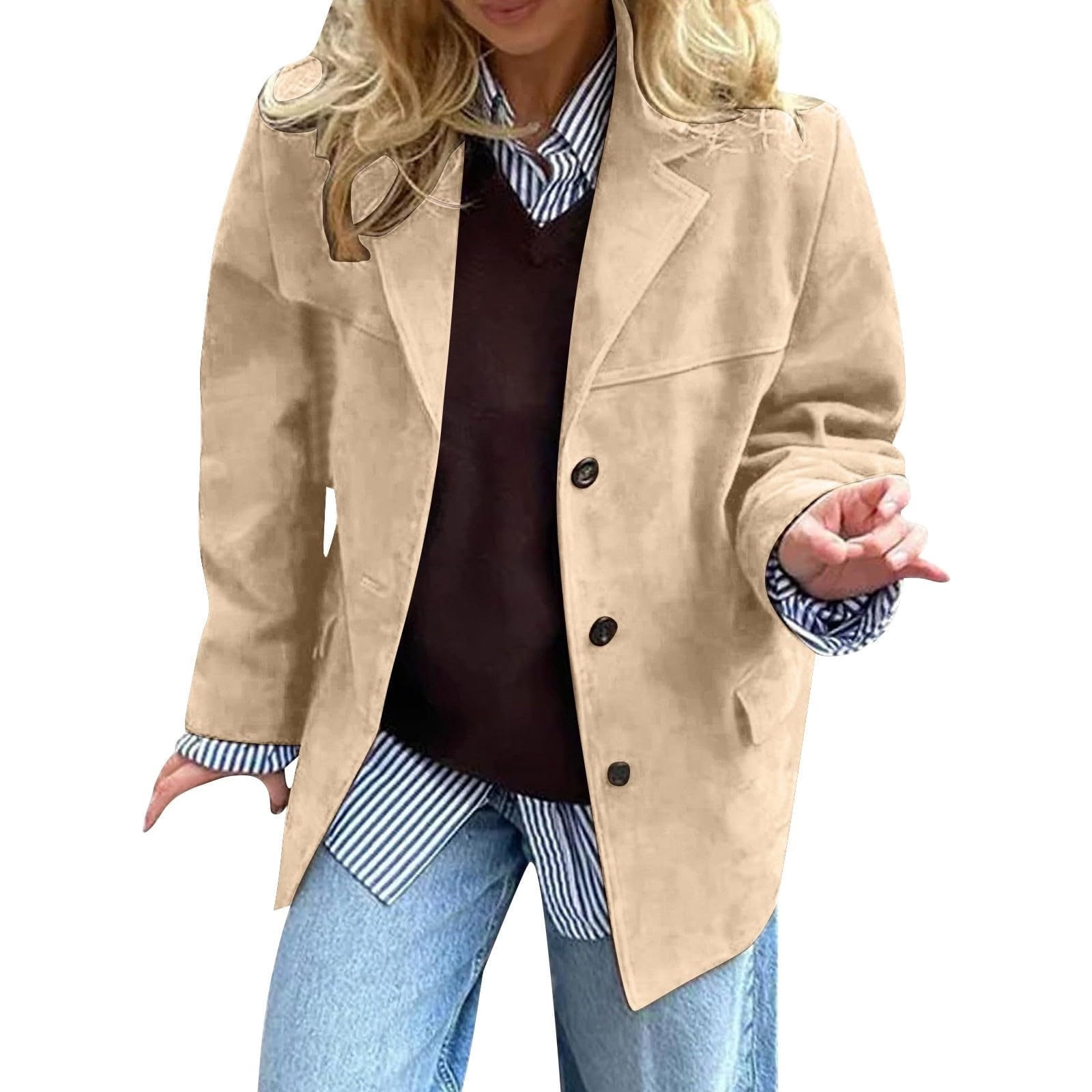 XFLWAM Suede Jackets for Women Y2k Outerwear Faux Leather Jacket Suede Blazers Oversized Fall Winter Coat Khaki XL