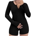thumbnail image 1 of XFLWAM Summer One Piece Workout Jumpsuits for Women Casual Long Sleeve Control Bodycon Rompers Short Ribbed Bodysuits Black S, 1 of 5
