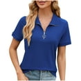 thumbnail image 1 of XFLWAM Summer Tops for Women Short Sleeve Zipper Polo Shirts Collared Down Casual Loose Fit Work Blouses, 1 of 5