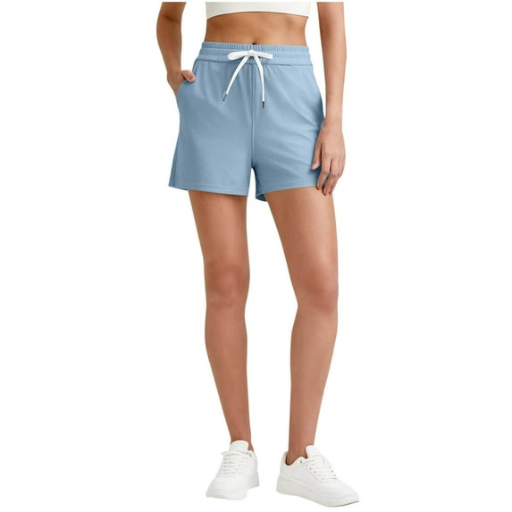 XFLWAM Sweat Shorts for Women Casual Ribbed Shorts High Waisted Drawstring Athletic Workout Running Lounge Shorts with Pockets