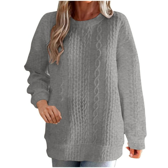 XFLWAM Sweaters for Women Round Neck Long Sleeve Warm Fall Winter Pullover Casual Solid Color Fashion Soft Tops Gray XL