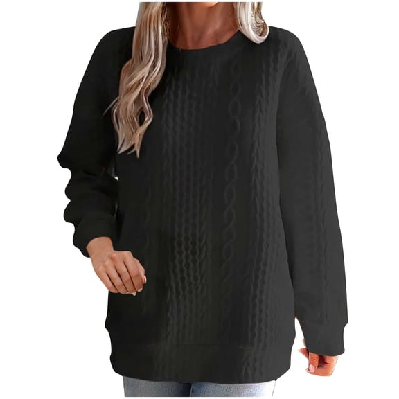 XFLWAM Sweaters for Women Round Neck Long Sleeve Warm Fall Winter Pullover Casual Solid Color Fashion Soft Tops L