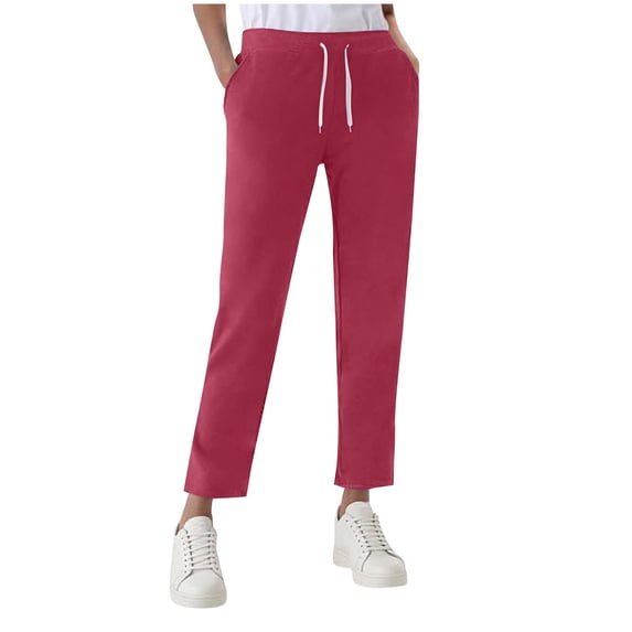XFLWAM Sweatpants for Women Fall Casual Lightweight Sports Workout Pants Drawstring Elastic Waist Straight Leg Jogger Trousers with Pockets Hot Pink 4XL