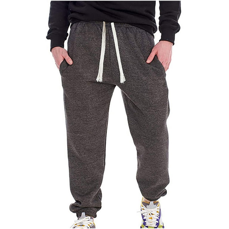 XFLWAM Sweatpants for Men Men's Active Basic Jogger Fleece Joggers Pants  Men Outdoor Pocket Drawstring Solid Color Sports Sweatpants Dark Gray M
