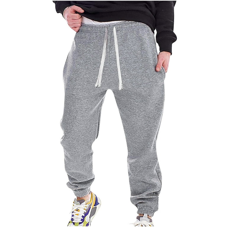 XFLWAM Sweatpants for Men Men's Active Basic Jogger Fleece Joggers Pants  Men Outdoor Pocket Drawstring Solid Color Sports Sweatpants Gray 3XL