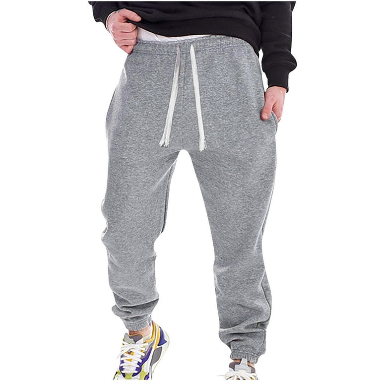 XFLWAM Sweatpants for Men Men s Active Basic Jogger Fleece Joggers Pants Men Outdoor Pocket Drawstring Solid Color Sports Sweatpants Gray M
