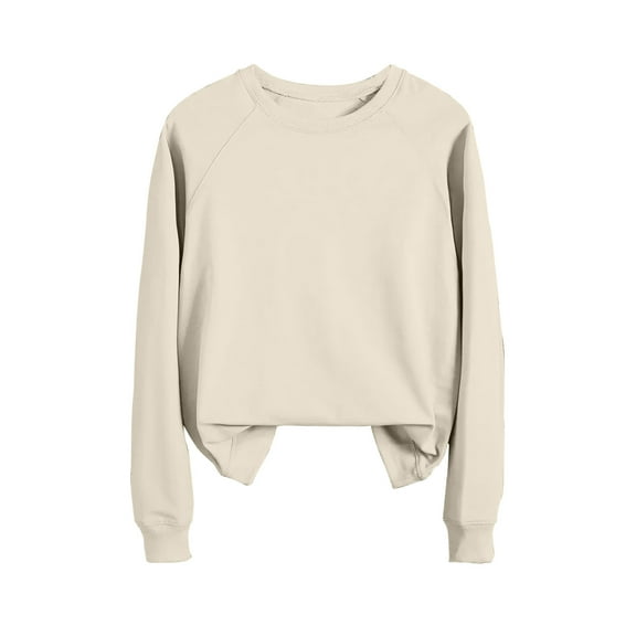XFLWAM Sweatshirt for Women Casual Solid Color Crewneck Long Sleeve Basic Tunic Tops Loose Fit Pullover Tee Shirt Beige S