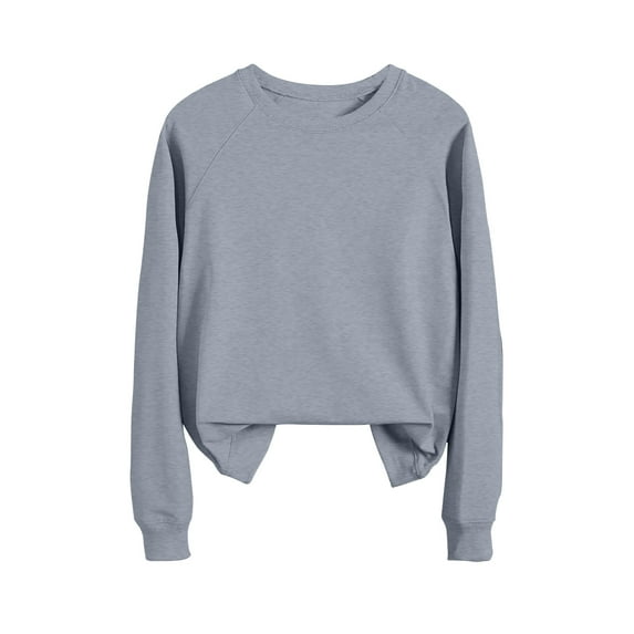 XFLWAM Sweatshirt for Women Casual Solid Color Crewneck Long Sleeve Basic Tunic Tops Loose Fit Pullover Tee Shirt Gray S