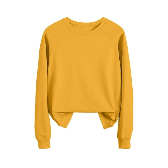 XFLWAM Sweatshirt for Women Casual Solid Color Crewneck Long Sleeve Basic Tunic Tops Loose Fit Pullover Tee Shirt Yellow S